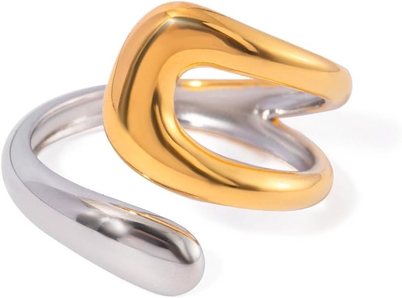 AiTURE Chunky Rings For Women, Gold Silver Thumb Ring Asymmetrical Wavy Curve Ring Adjustable Non Tarnish Dainty Stainless Steel New Year Anniversary Birthday Jewelry Gift - Image 5